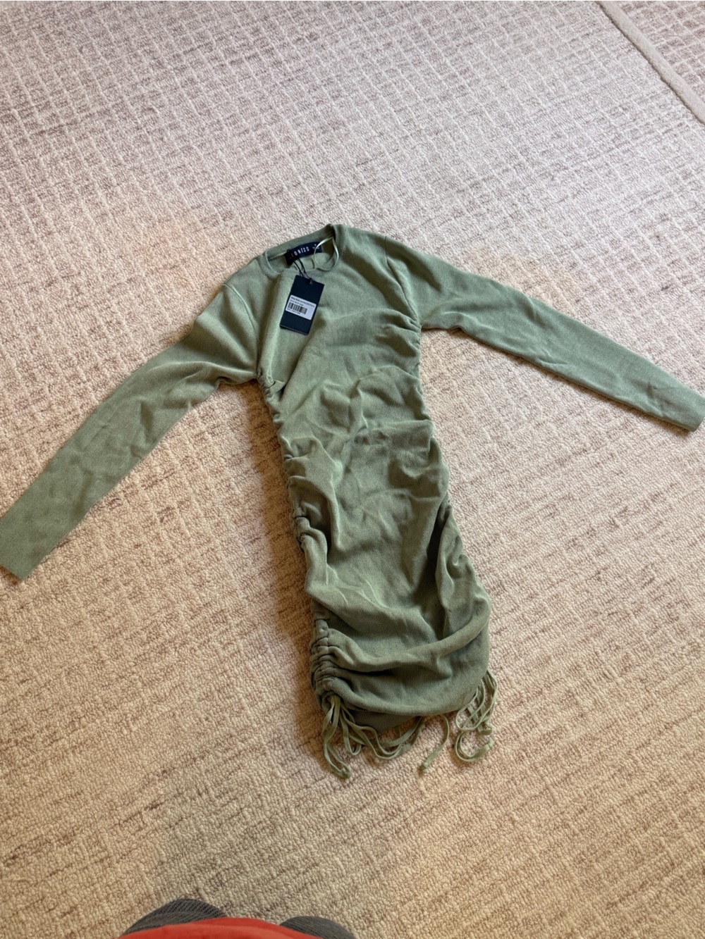 Lioness Olive Green Ruched Mini Wrap Dress